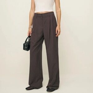 Reformation Brown Pinstripe Trousers